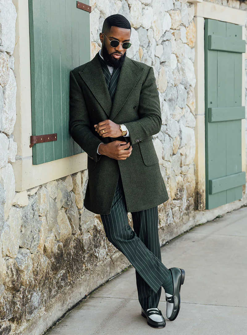 High Quality Men Woolen Overcoat Double Breasted Peaked Lapel Casual Occasion Commute Autumn Winter Warm Custom Made