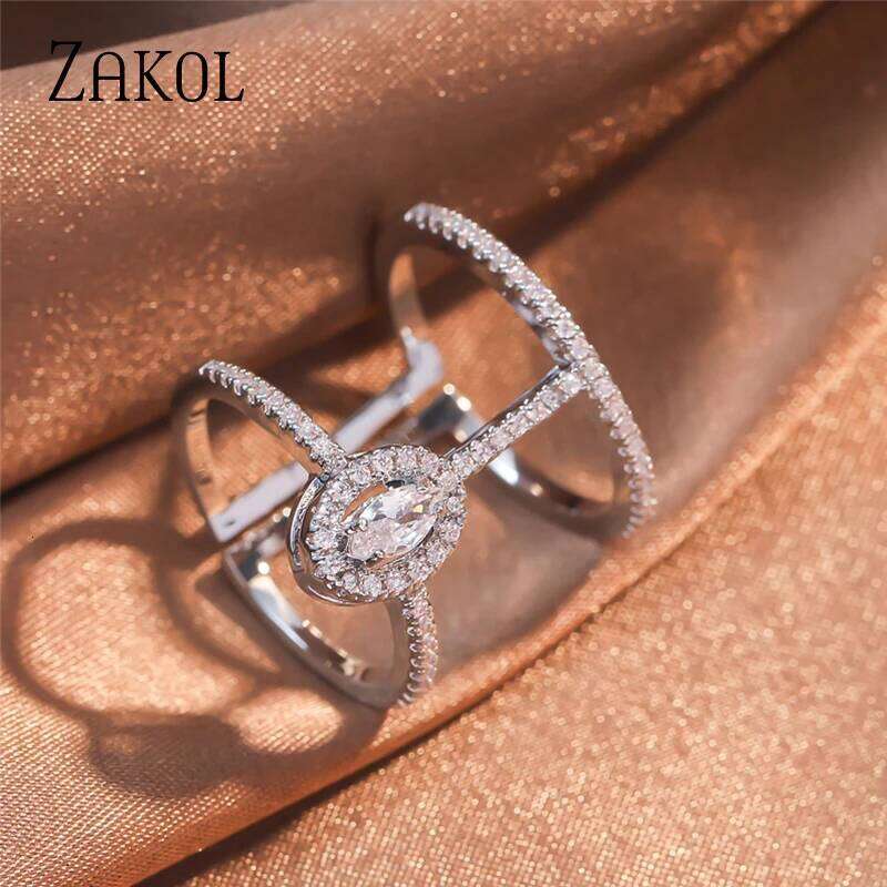 ZAKOL Fashion White Adjustable Ring Micro Pave Cubic Zirconia Open Rings For Women Party Jewelry