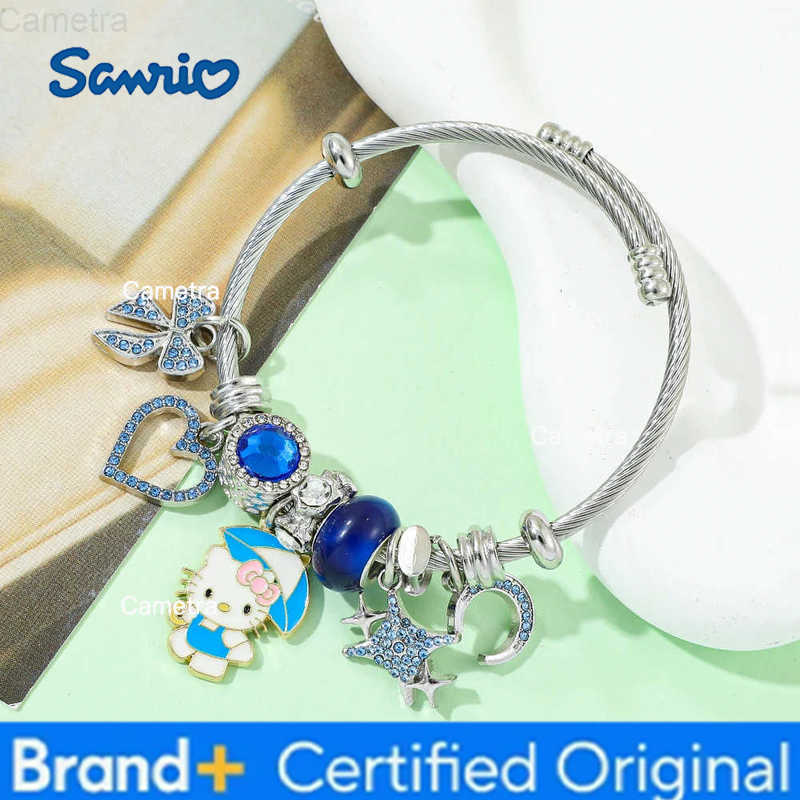 Sanrio Cute Cartoon Hello Kitty Kuromi Zircon Rhinestone Metal Pendant Bead Bracelet Sweet Fashion Charm Girl Jewelry Gift H251229