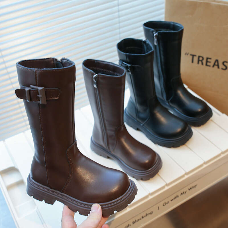 Girls' Children's 2025 Winter New Style Big Kids Leather Long High Tube Princess Fleece-Lined Boots