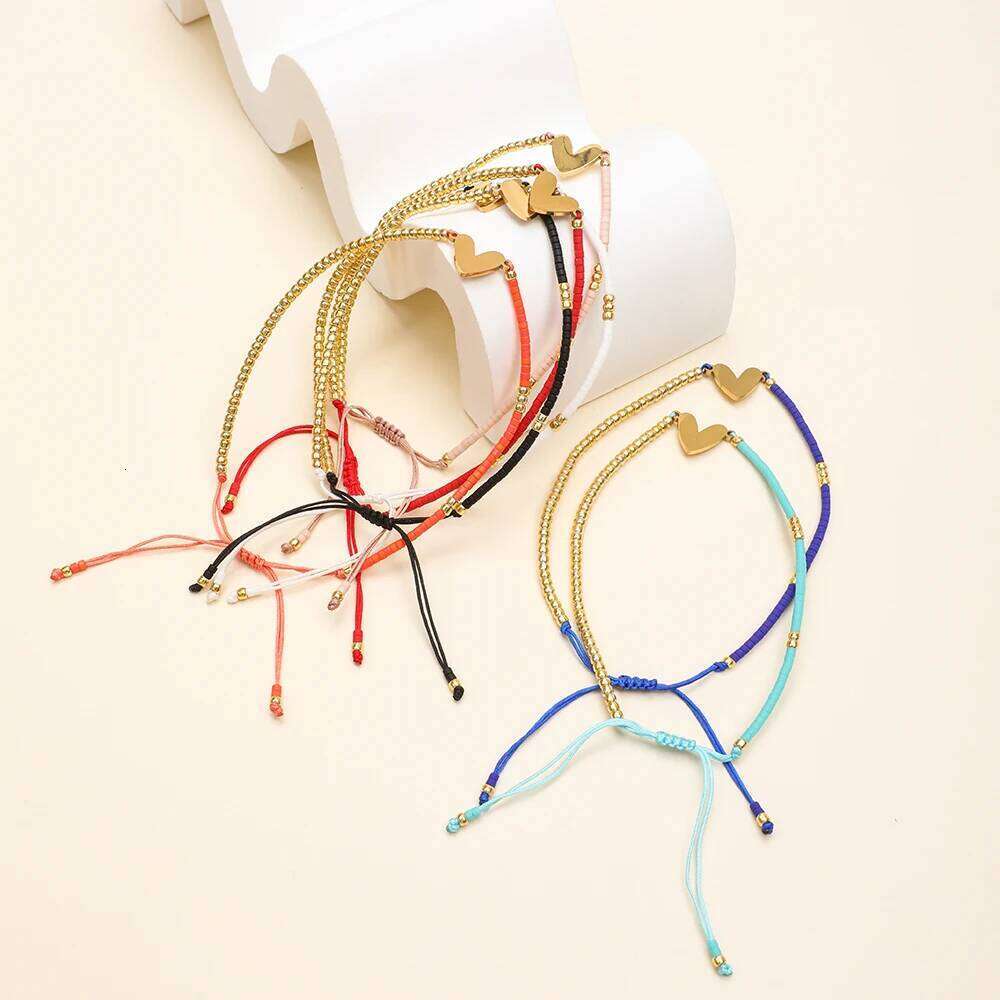 ZMZY New Fashion Design Love Heart Charm Gold Color Miyuki Beaded Bracelet Friendship Adjustable Handmade Jewelry Girl Gift 25H1229