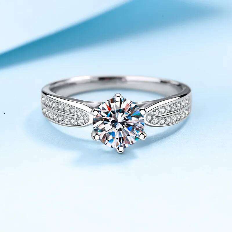 1CT 6.5MM d color vvs gra moissanite ring for charm lady female fine 925 sterling silver wholesale size 5-9 4b3