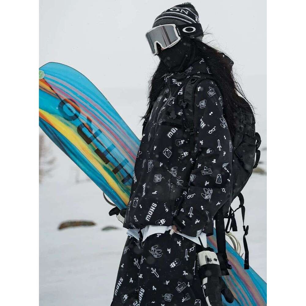 New Ski Suit Set Outdoor Windproof Waterproof Winter Warm Women's Skiing Pants Clothes Chessboard Snowboard Skiwear WKERSIY