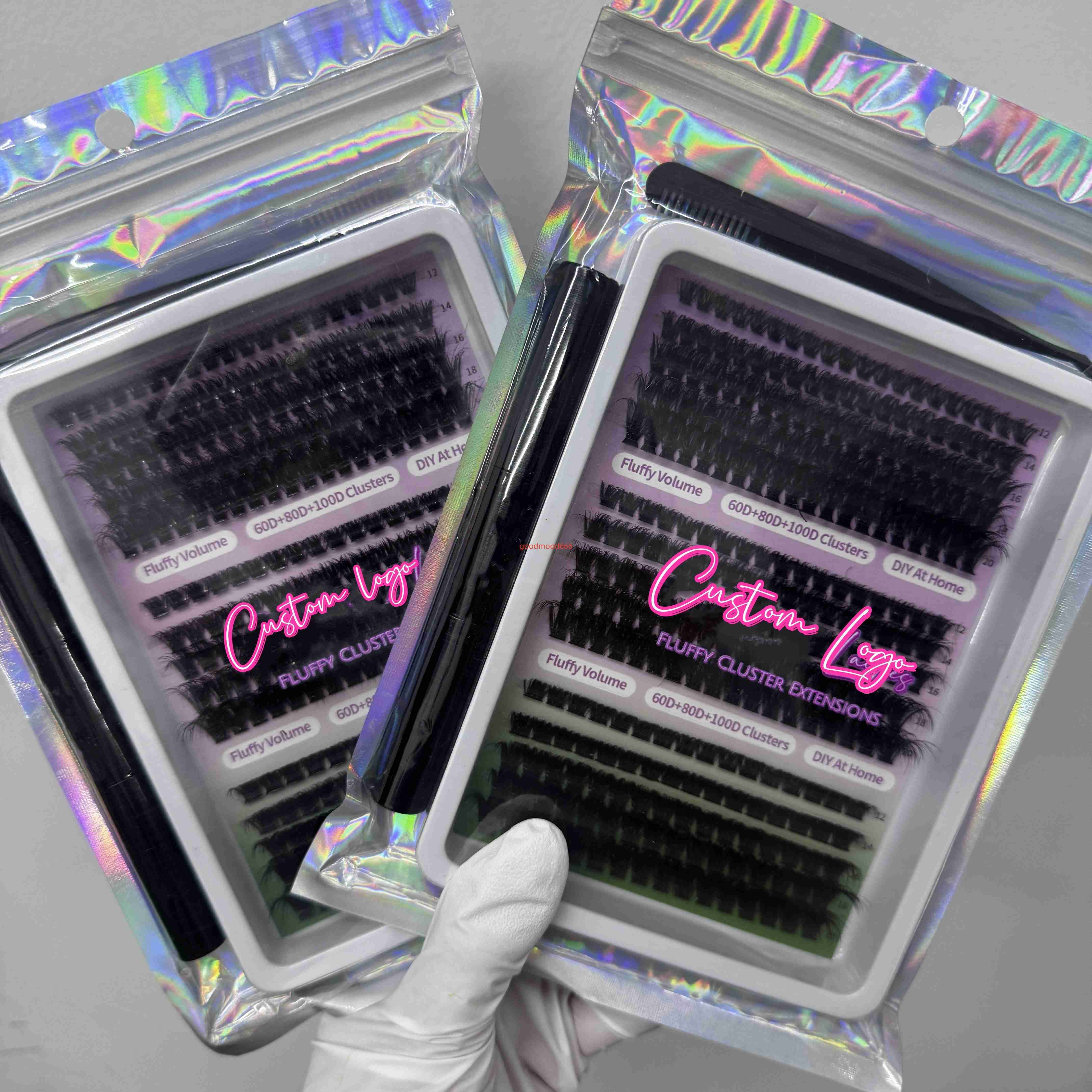 Fluffy 20mm Cluster Lashes Wholesale 80d 100d Cluster Kits With Tools Custom for Individual Diy Eyelashes Vendor
