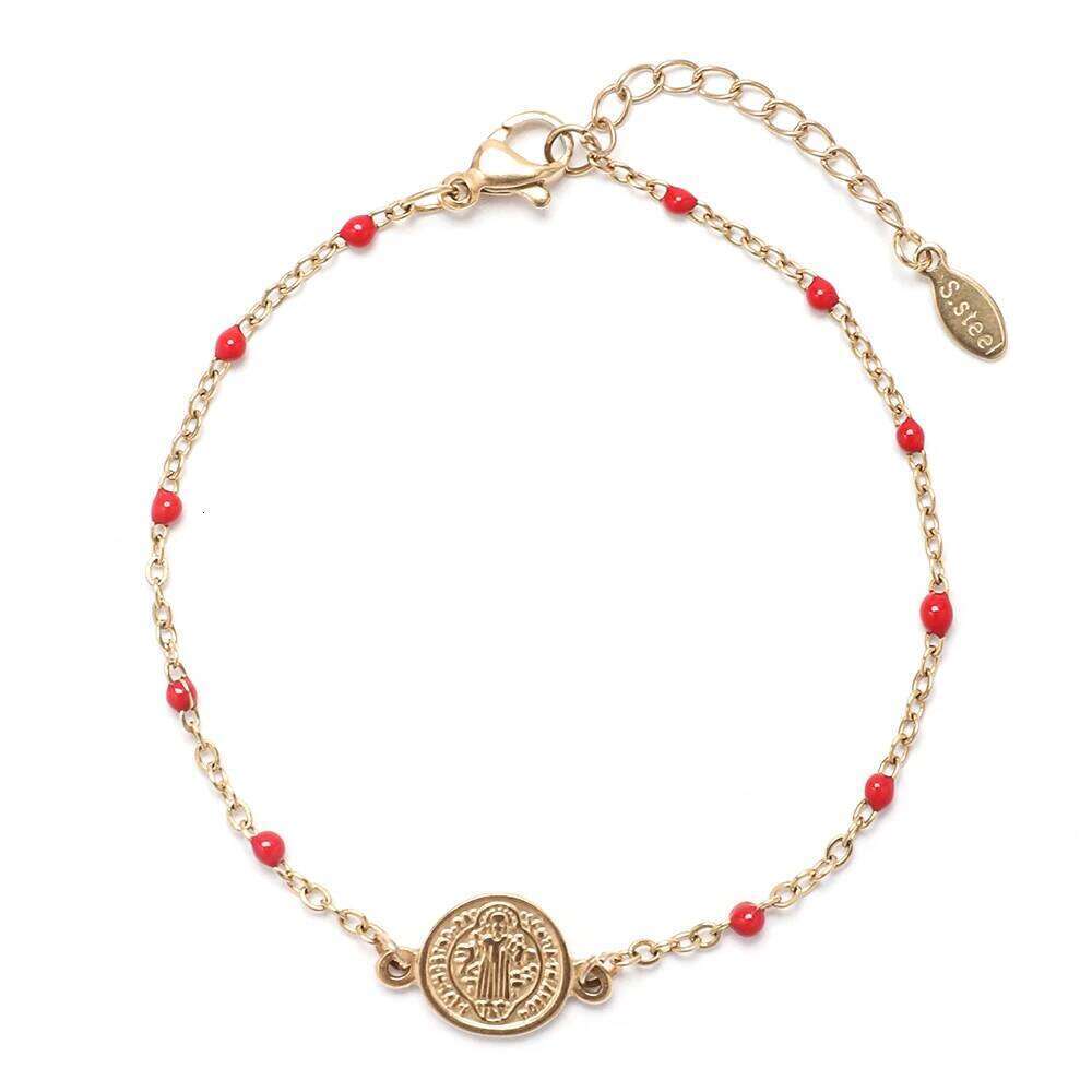 Coin Charm Stainless Steel St Benedict Medal San Benito Adjustable Link Chain Bohemia Bracelet 25H1229