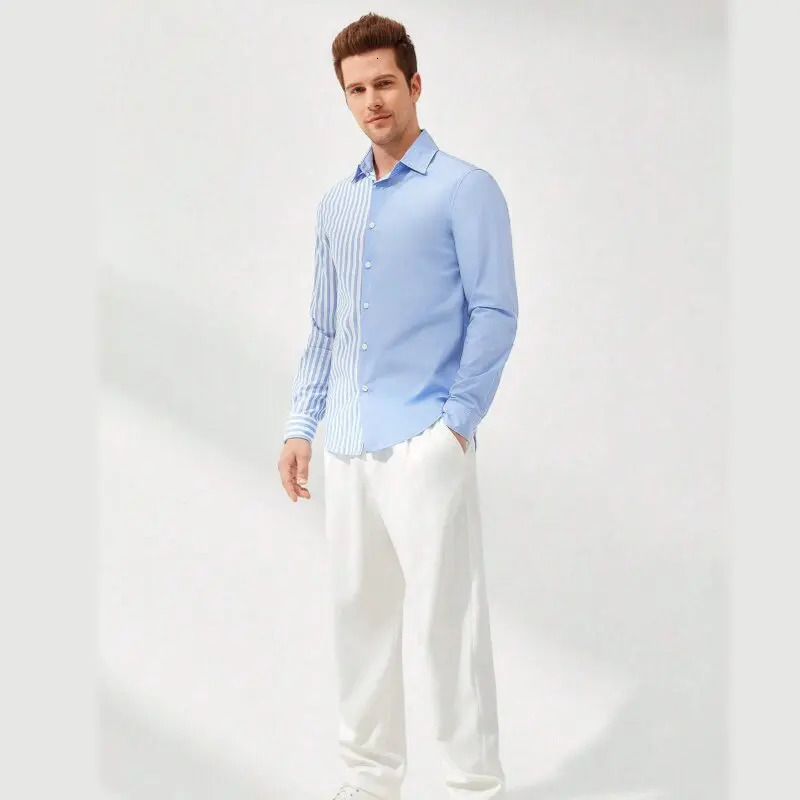 Mens Business Casual Long Sleeved Striped Color Blocked Polo Shirt Fashionable Breathable and Comfortable Autumn Versat 251219