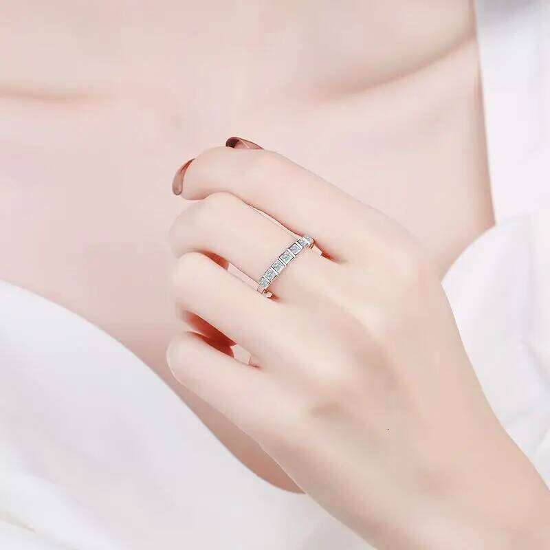 18K gold Seven Row Princess Moissanite Tail Ring PT950 Platinum Jewelry f38