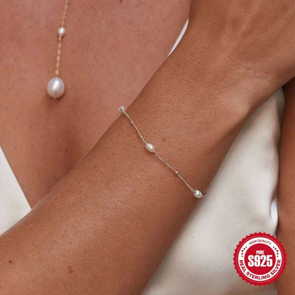 AIDE Genuine 925 Sterling Silver Fashion Snow-White 4 Pearl Bride Bracelet Girlfriend Jewelry For Women 25H1229