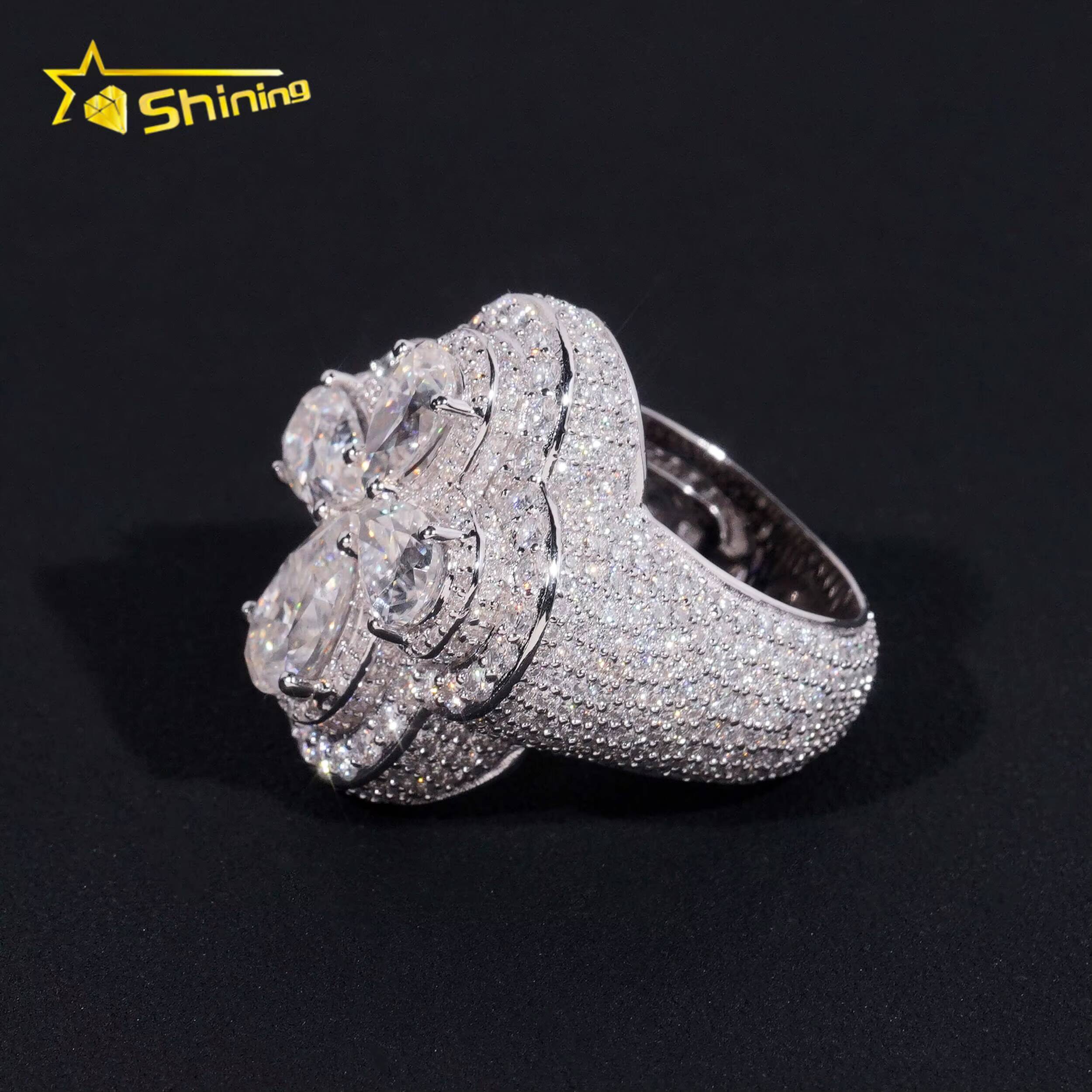 Hip Hop Luxury Cross Design Fancy Shape Iced Out 925 Silver Mens VVS Diamond Moissanite Ring
