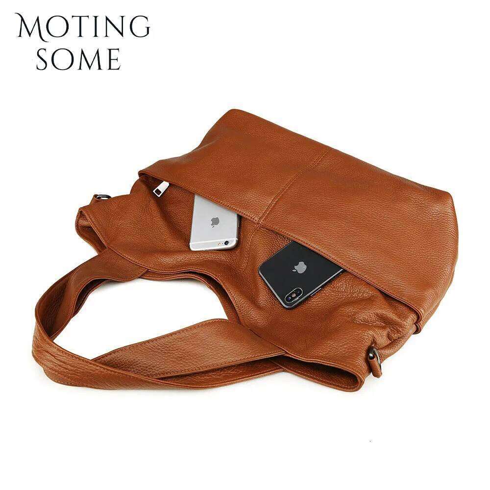 Motingsome Full Grain Cowhide Women Handbag Designer Bags Shoulder Multi Pocket Roomy Casual Tote Holiday Travel Bag LEMON KOKO
