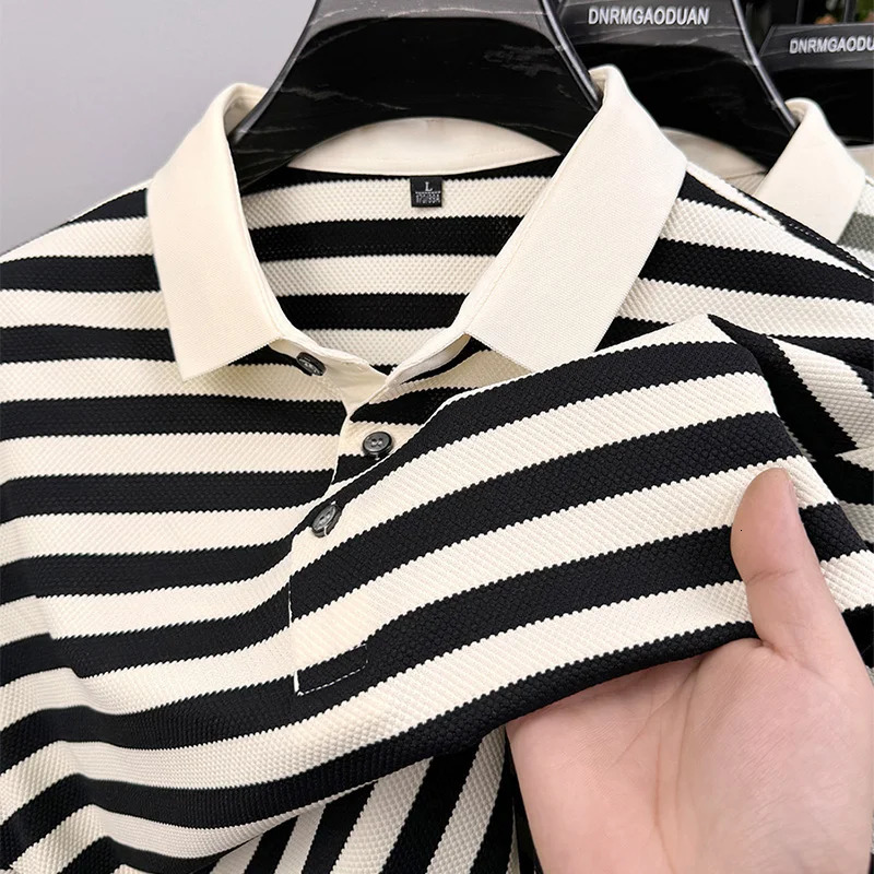 Pauls Autumn Mens Striped Long Sleeved Tshirt Item Lapel Polo Shirt Simple and Versatile Top Base 251219