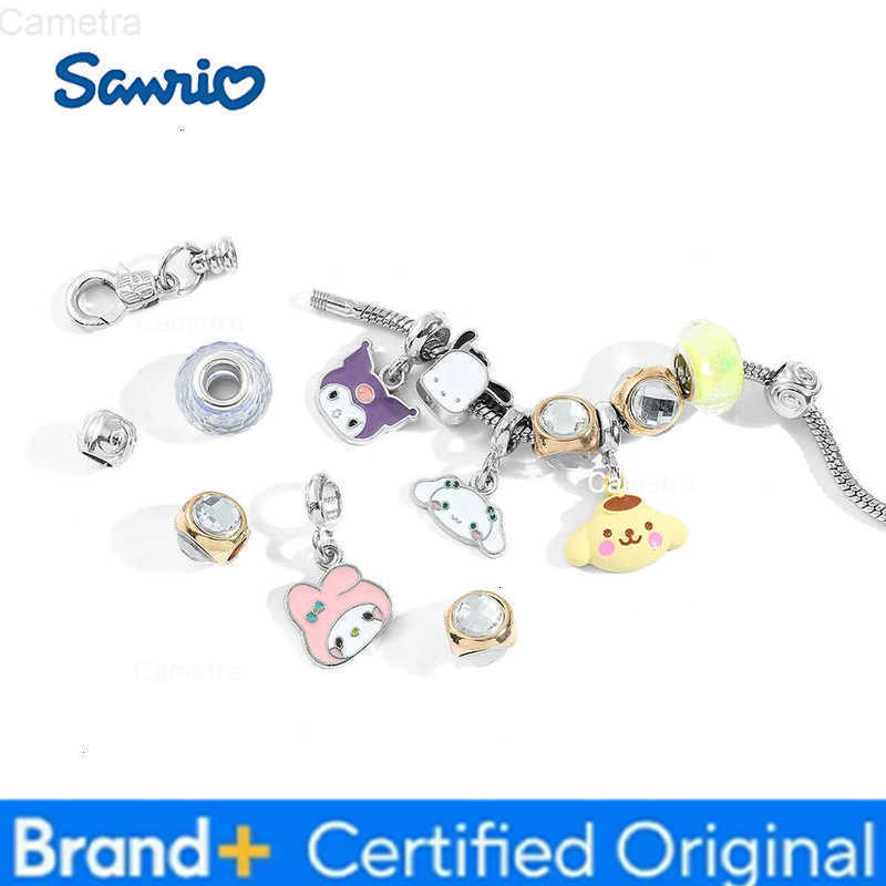 Sanrio Anime Bracelet Cartoon Figure Kuromi Melody Cinnamoroll Metal Beads DIY Pendant Kawaii Jewelry H251229