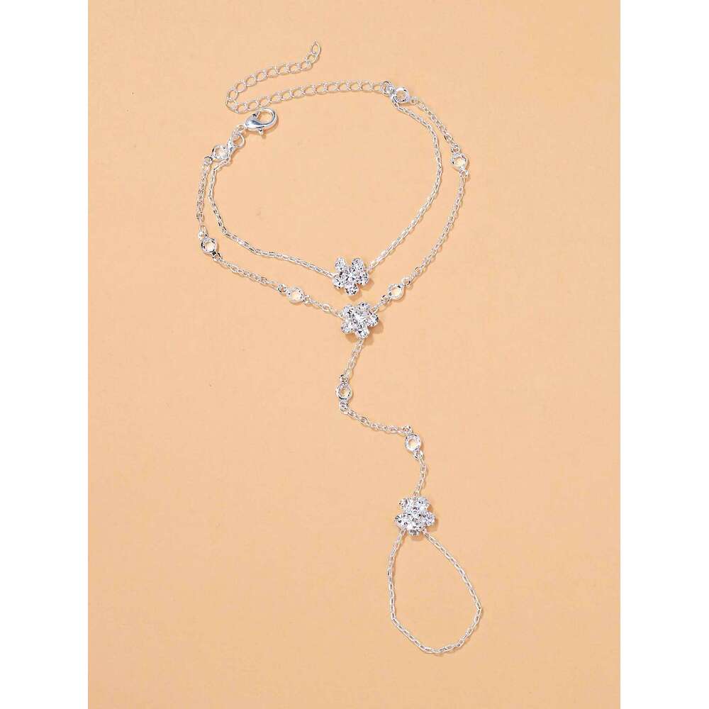 Rhinestone flower finger bracelet for women, daily party jewelry, wristband, simple and fashionable jewelry accessories 25H1229