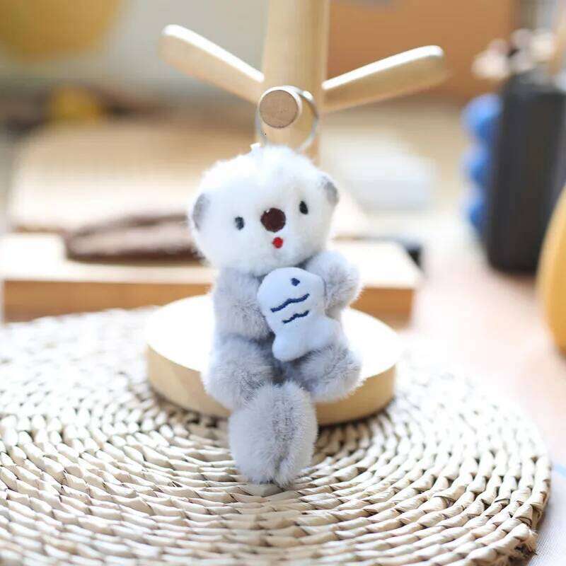 ZAKOL Cute Otters Holding Fish Plush Keychain Backpack Keyrings Bag Key Wallet Pendant Wholesale