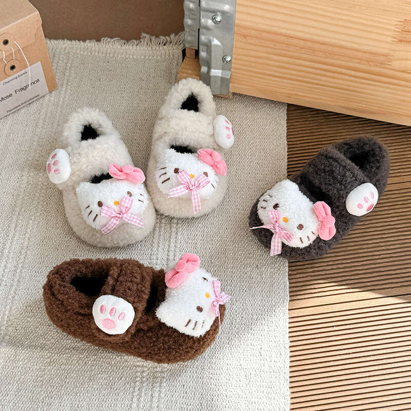 INS Cute Cartoon Plush Warm Home Non-Slip Furry 2025 Autumn Winter Korean Style Girls' Fleece-Lined Cotton Shoes