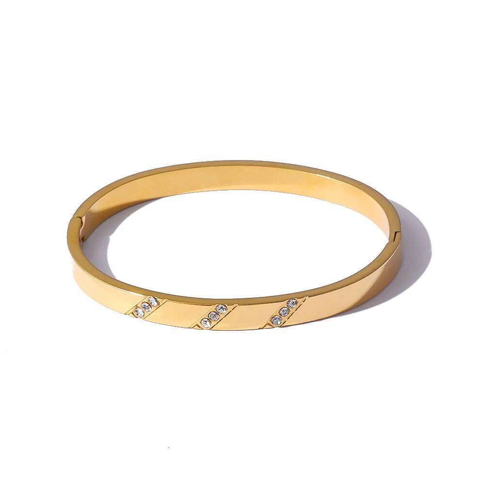 ZAKOL Classic Striped Zircon Inlaid Stainless Steel Bracelet for Women Gold Color Plated Fashion Niche Design Accessory Gift