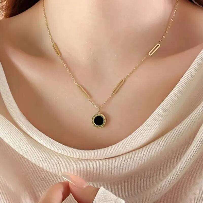 Fashion Roman Digital Wafer Pendant Necklace Stainless Steel Party Jewelry for Women Sexy Choker