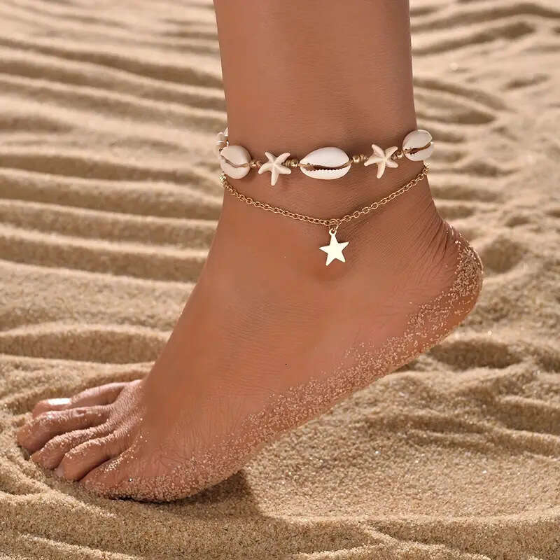 New Fashion Shell Starfish Anklet Fresh Natural Sweet Five-Pointed Star Pendant Ankle Chain Women's Jewelry