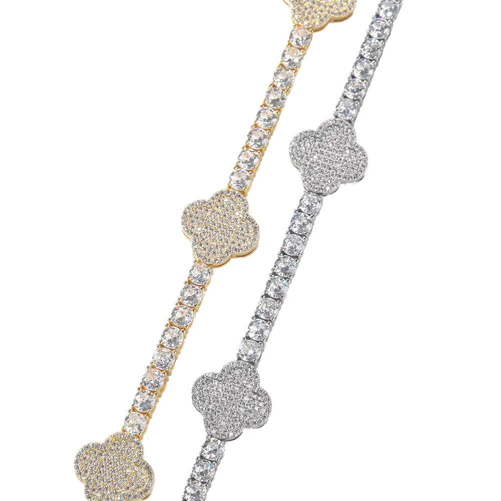 Luxury Cubic MoissaniteVVSia Gold Plated Floral Hip Hop Fashion Made of S925 silver Bracelet for Men Women