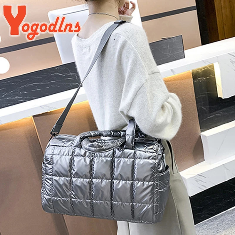 Yogodlns Space Padded Cotton Handbag Big Capacity Shoulder Bag Waterproof Nylon Bag Travel Down Crossbody Bag Purse Bolsa251222