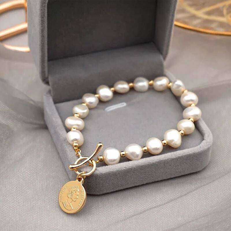 Luxury Fashion Baroque Freshwater Pearl for Women Summer New Stainless Steel Charm Bracelet Party Jewelry Accessories 25H1229