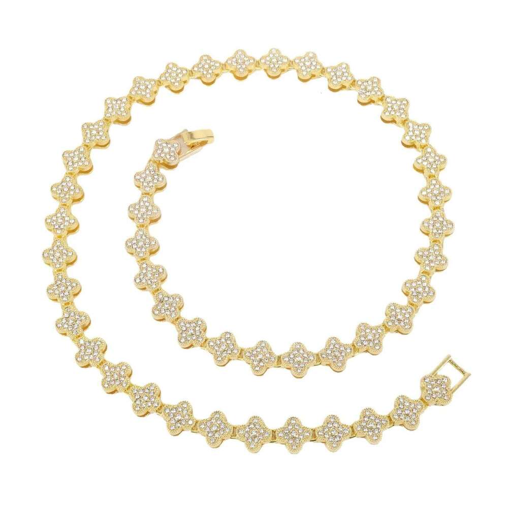 ZAKOL 20/50CM Hip Hop Four-leaf Flower Tennis Chain Bracelet Necklace for Women Men Iced Out Buling Rhinestone Rock Punk Jewelry