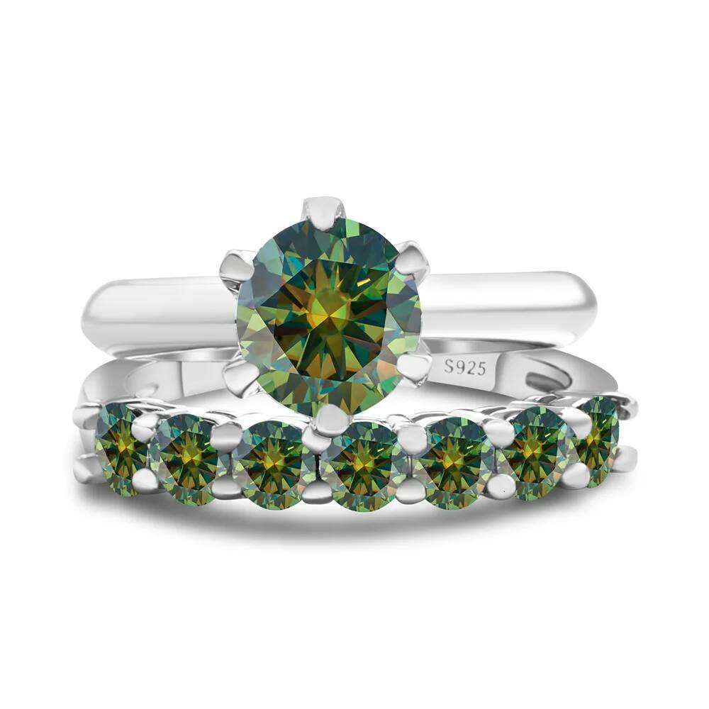 Total 1.7 Ct moissantie ring set Silver 925 Brilliant Cut Diamond Test Past D Color Moissanites Rings Original Jewelry c2e