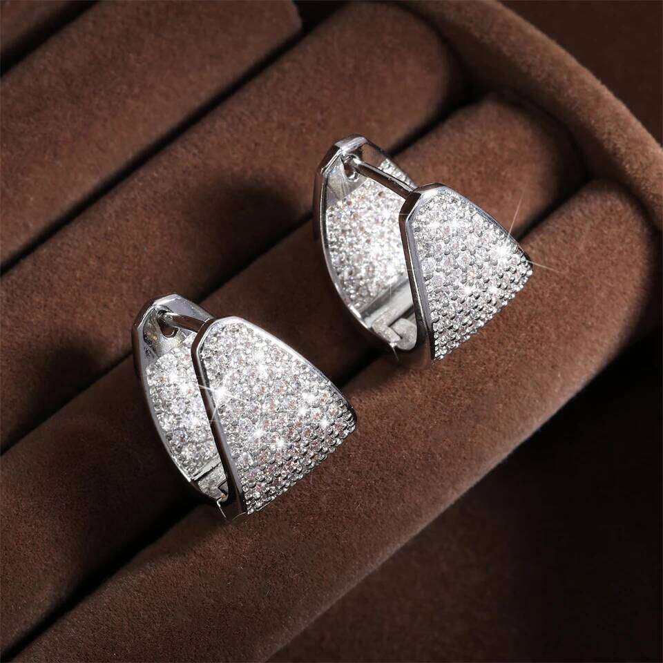 ZAKOL Fashion Chunky Triangular Water Drop Paved Zircon Hoop Earrings for Women Versatile Party Gift aretes de mujer