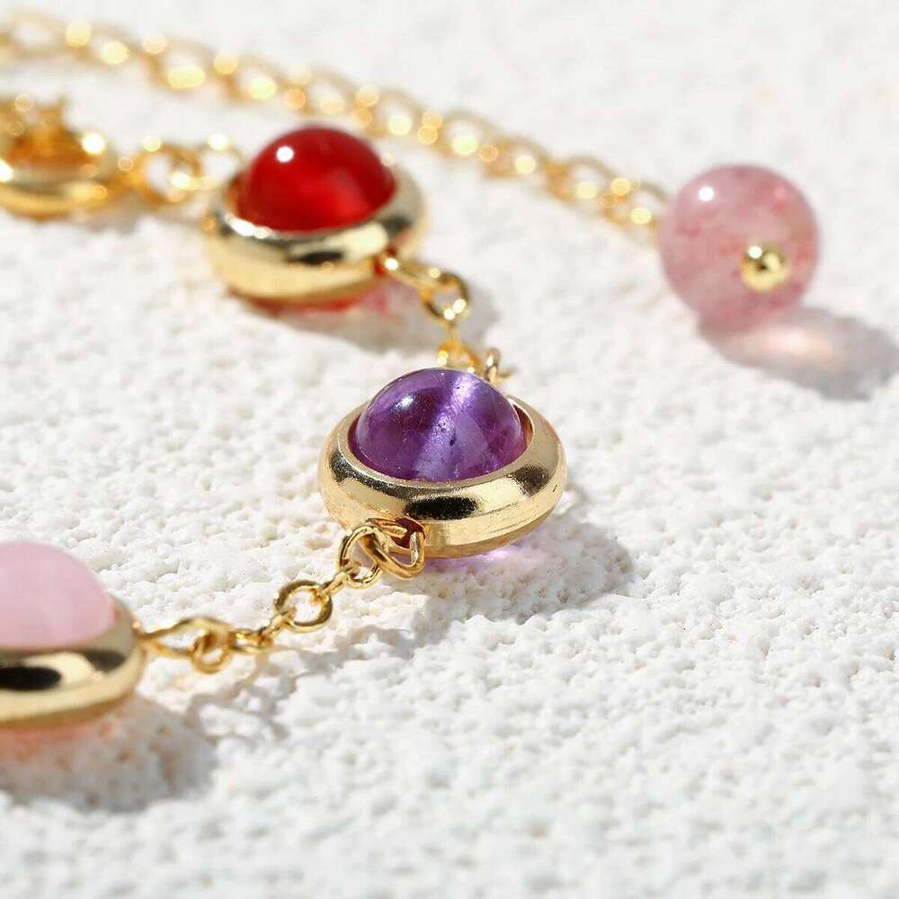 JD Natural Stone Colorful Crystal Lucky Bead Chain Bracelets Women Fashion Simple Adjustable Stainless Steel Healing Jewelry 25H1229