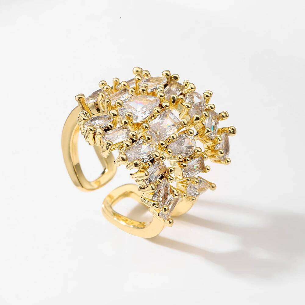 Classic Fashion 3 Layers Irregular Zirconia Open Rings for Women Silver Color Ring Rectangle Shinny Wedding Jewelry