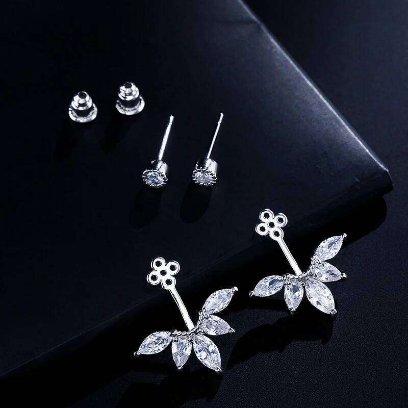 ZAKOL Fashion Leaf Stud Earrings For Women Girls Simpe Cubic Zircon Earring Jackets Party Jewelry