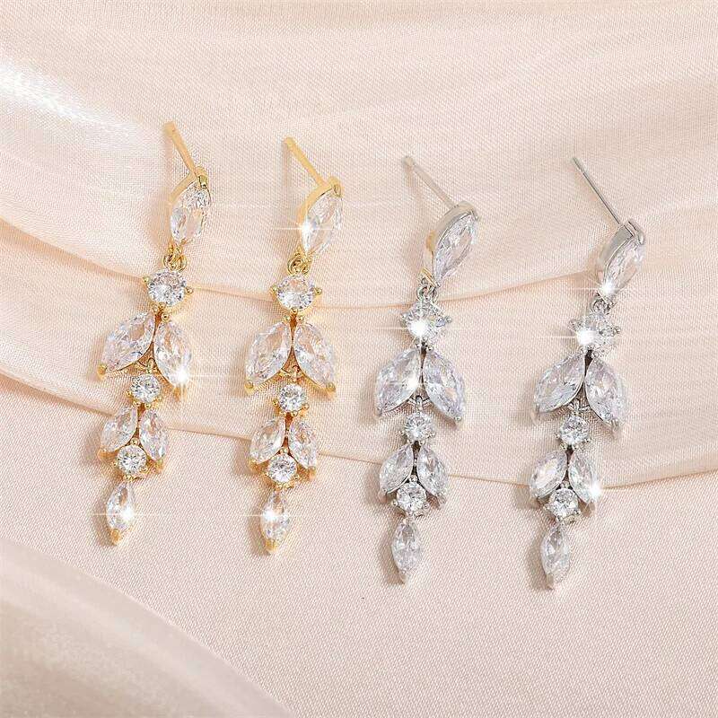 ZAKOL 2023 New Shiny Marquise Leaf Zircon Bridal Earrings AAA Cubic Zirconia Charming Design Drop Earring for Women Wedding