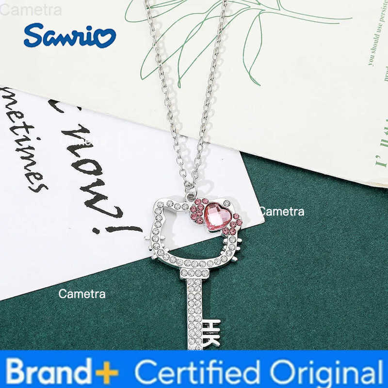 Sanrio Hello Kitty Necklace Anime Pink Peach Heart Crystal Cat Key Pendant Jewelry Gift for Fans H251229