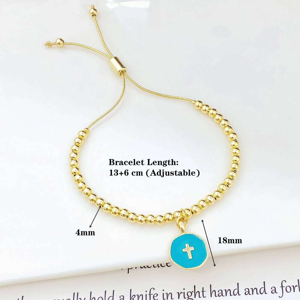 Simple Round Cross Copper Bead Chain Adjustable Drawstring Charm Bracelet Classic for Men Women Party Wedding Jewelry 25H1229
