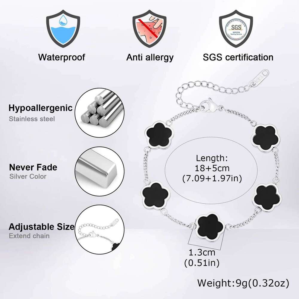 Stylish Five Leaf Bracelet for Men Boys,Waterproof Stainless Steel Flower Wristband,Birthday Party Anniversary Gift 25H1229