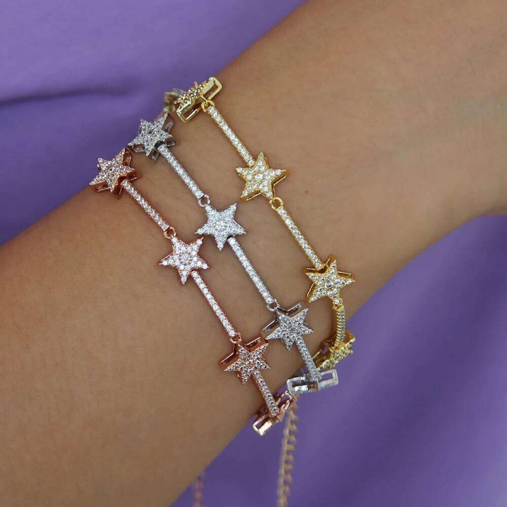 Trendy Zirconia Crystal Slave Chain For Women Finger Hand Silver Color Stars Charm Bracelets Delicate CZ Bracelet 25H1229