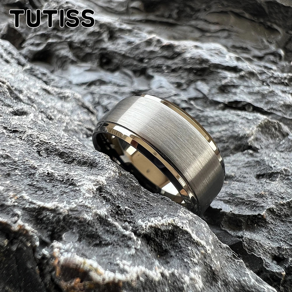 TUTISS 10MM Classic Men Ring Women Tungsten Wedding Band Stepped Beveled Brushed Finish Comfort Fit Size 7-15 251224