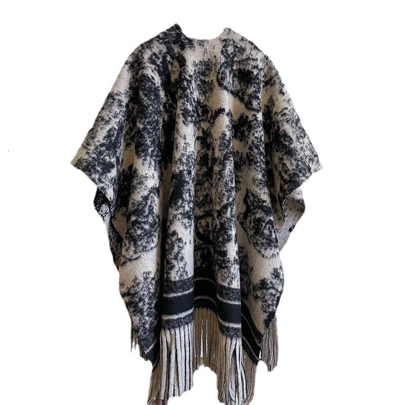 High-End Fashionable Ink Painting Shawl For Women Autumn And Winter Season, Premium Feel, Imitation Cashmere Scarf, Thick