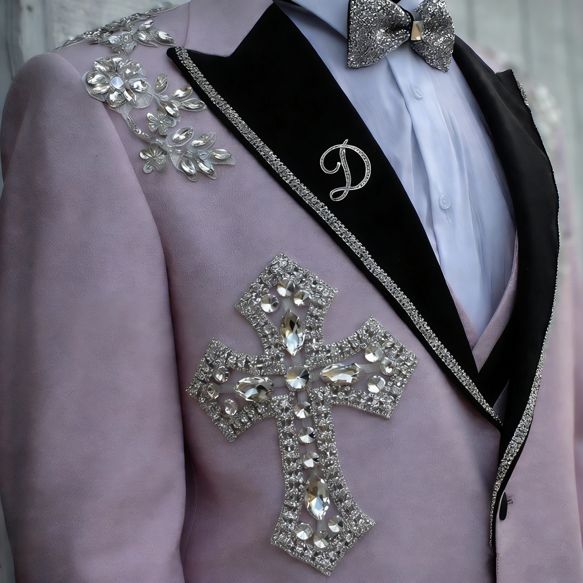 Modern Men Suits Crystal 2 Pieces Tailor-Made Peaked Lapel Jacket Appliques Cross Blazer One Button Groom Customized Coat Pants Plus Size