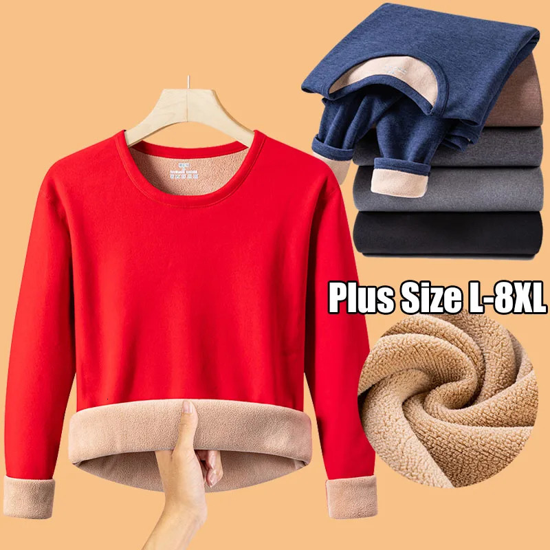 Winter Long sleeved Solid Mens Thicken Plush Oneck Keep Warm Tops Fleece Comfortable Soft Thermal Underwear Clothes Plus Size 251225