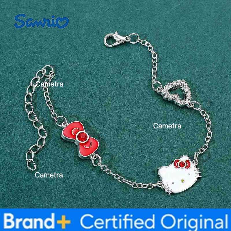 Sanrio Anime Bracelet Cartoon Figure Hello Kitty Head Heart Shape Rhinestones Metal Bracelet Bangle Kawaii Jewelry Accessories H251229