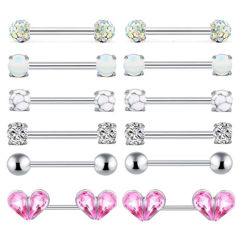 Fashion Stainless Steel Pink Heart Moon Nipple Piercing Set Crystal Sexy Nipple Ring Body Jewelry Perforacin Del Pezn 251224