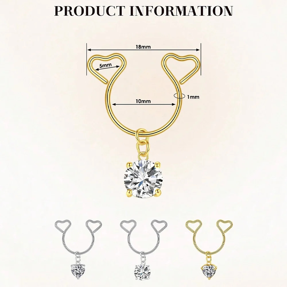 2Pcs Heart Nipple Ring With Dangle Stainless Steel Non-Piercing Nipple Rings Clip On Nipplerings Faux Body Piercing Jewelry 251224