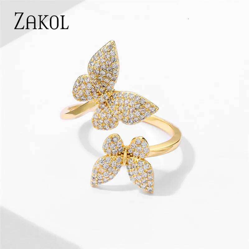 ZAKOL Exquisite Micro Inlay Zircon Butterfly Open Rings for Women Fashion Wedding Party Jewelry