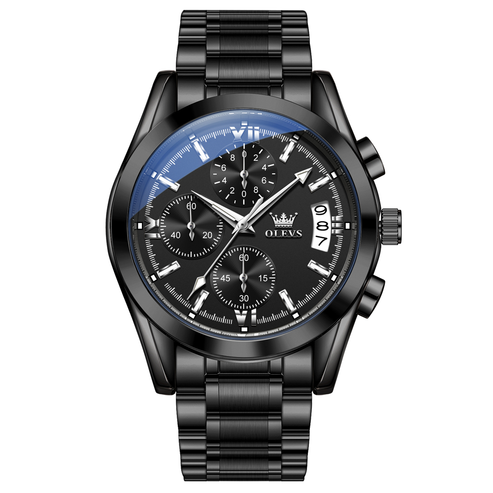 OLEVS Multi functional large dial quartz watch, business waterproof watch three eye calendar designer chronograph watch