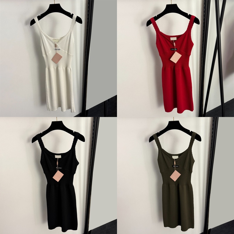 Women Sexy Slip Dress Designer Luxury V Neck Knitted Mini Dress Slim Fit Party Tunic Dress