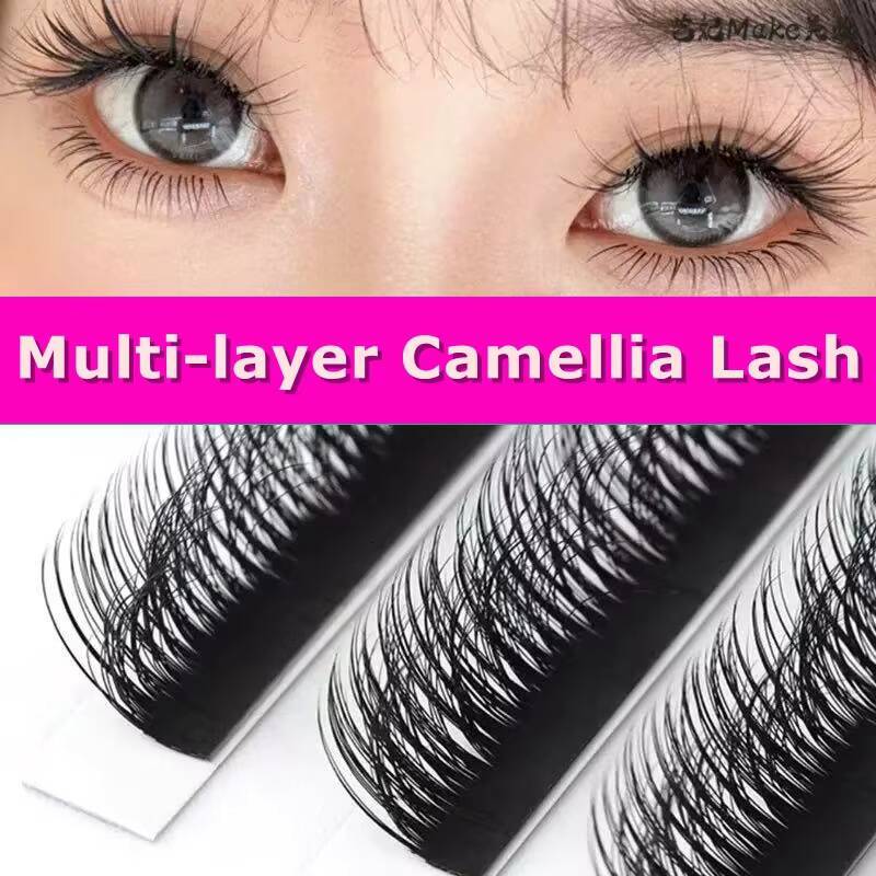 Private Label 3D Multi-Layer Camellia Eyelash Extensions Wild Fluffy DIY Eyelash Extensions Soft Easy Fan Pre-Made Dense Lashes