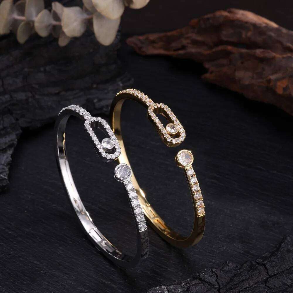 ZAKOL Hollow Out Geometric Inlaid Zircon Open Bracelet For Women Daily Wear Slivery/Golden Fashion Jewelry Accessory