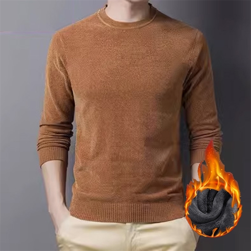 Mens Trend Round Collar Blue Camel Winter Sweaters Plush Thicken Pullovers Comfortable ThermalLong Sleeve Clothes Male 251223