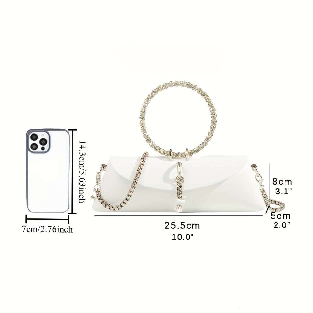 JINXIANGGUO JIOMAY Women S Vintage Rhinestone Clutch Bag With Chain Metal Ring Handle Detachable Strap Synthetic Leather Luxury Designer Handbag Closu